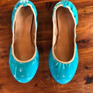 J Crew patten leather flats bright turquoise NWOT